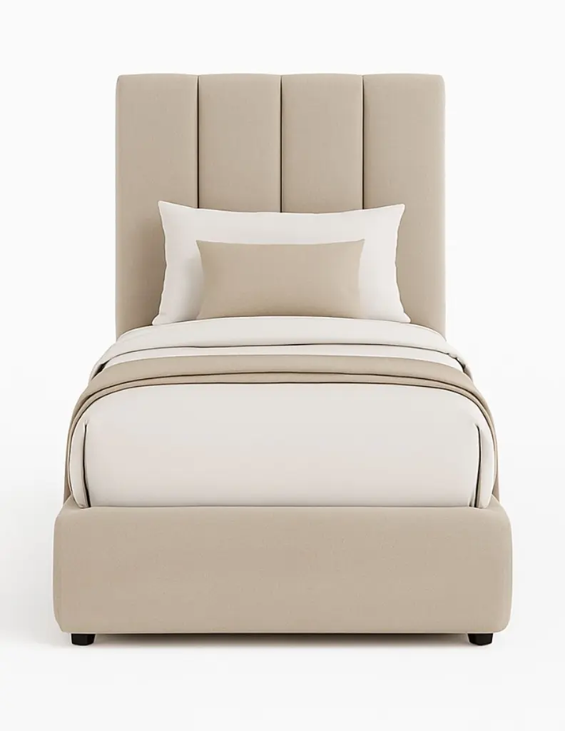 Cama MODERN LUXURY Imperio PLUS con tela de nudo liso suave, Cabecera con patrones de 120 cm altura y 30 cm ancho, con tapicería de Calidad Superior + Base de cama Reforzado con angulos de Acero + Somier de Alta Resistencia + Luz LED ambiental con control remoto 