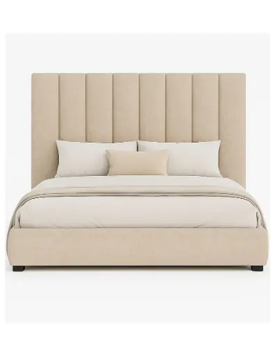 Cama MODERN LUXURY Kalahari con tela tipo manta sueve, Cabecera con patrones de 120 cm altura y 30 cm ancho, con tapicería de Calidad Superior + Base de cama Reforzado con angulos de Acero + Somier de Alta Resistencia + Luz LED ambiental con control remoto